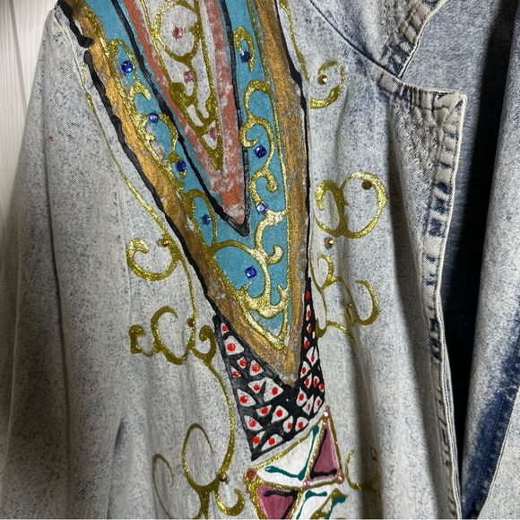 Vintage 80s Charle Casuals California Embellished Denim Jacket Acid 1980s Artsy - Picture 8 of 16